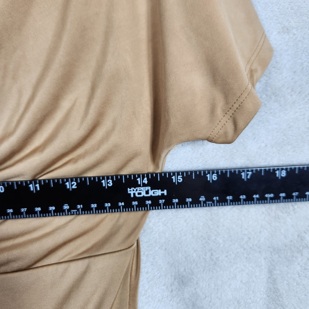 Express Bodysuit Womens Medium Tan Ruched V-Neck Short Sleeve Body Contour Top - Picture 6 of 7